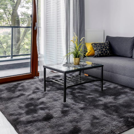 Area Rugs for Bedroom Living Room, 3x5 ft Tie-Dyed Shag Carpet, Fluffy Plush Soft Throw Rug for Kids Nursery Lounge Indoor, Washable Non-Slip Furry Floor Rug for Home Decor, Dark Grey