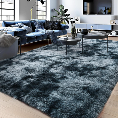Fluffy Rug for Living Room,Furry Carpet for Teen,Shaggy Rug for Nursery Room, Tie-Dyed Blue Grey Fuzzy Plush Rug for Dorm, Rectangle Shag Rug 6x9 Feet
