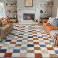 Checkered Rug 6x9 for Living Room, Modern Rainbown Shag Rug Washable Non-Slip Large Area Rug Super Soft Indoor Fuzzy Carpet Fluffy Rugs for Bedroom Home Aesthetic Decor